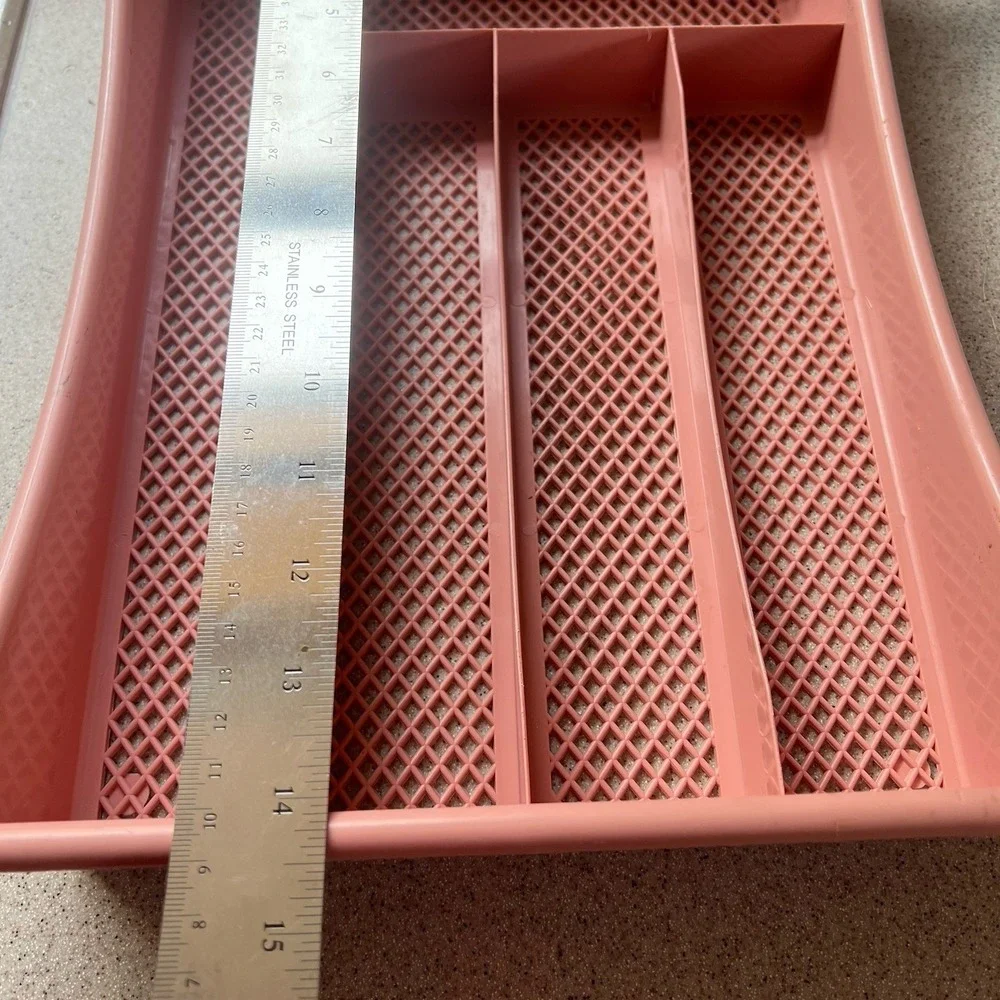 Vtg 80s Pink Mesh Junk Drawer Organizer Cutlery Utensil Silverware 14x10x2 Retro